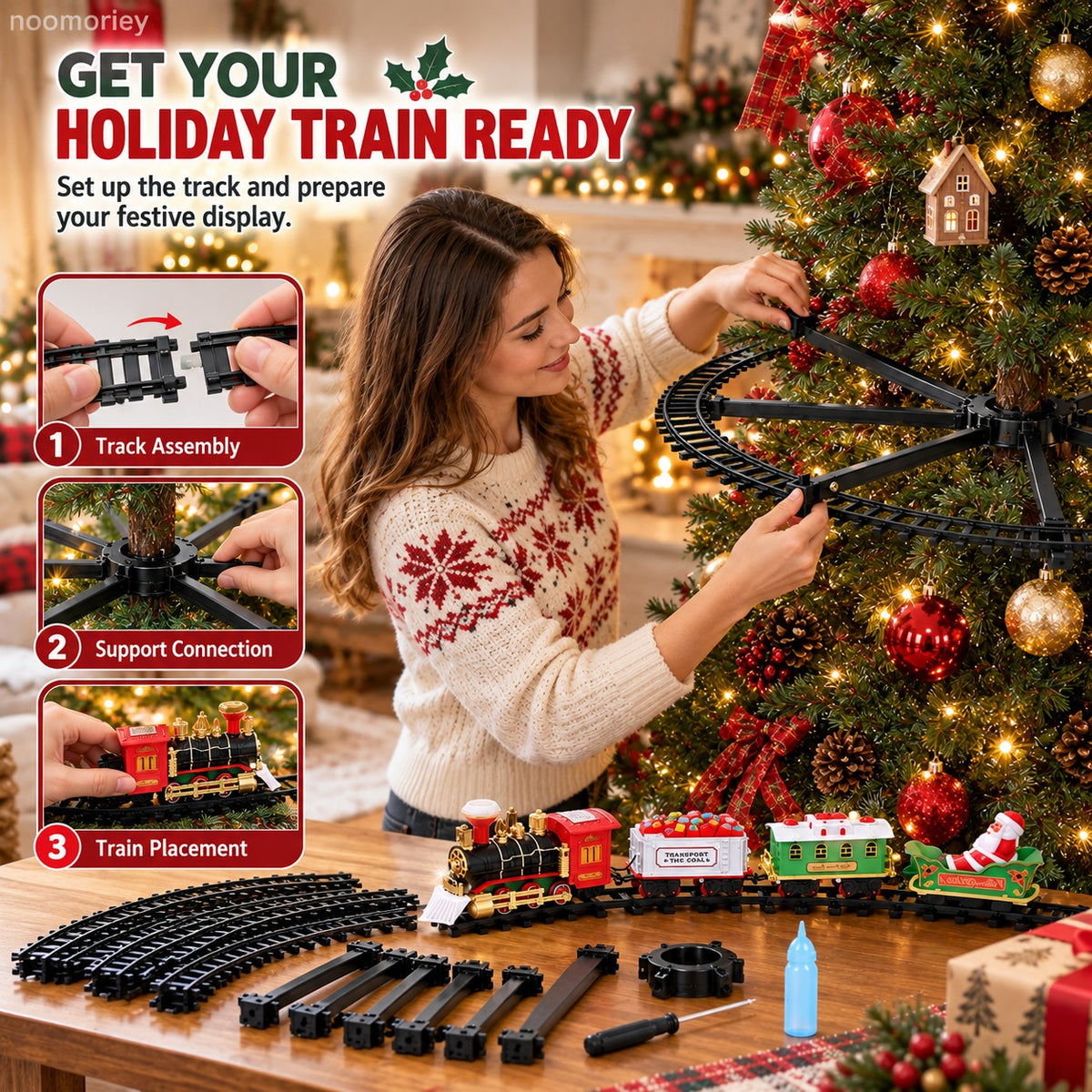 🎄🚂 Christmas Magic Express Train Set – Around the Tree with Lights, Sounds & Steam ✨🎅