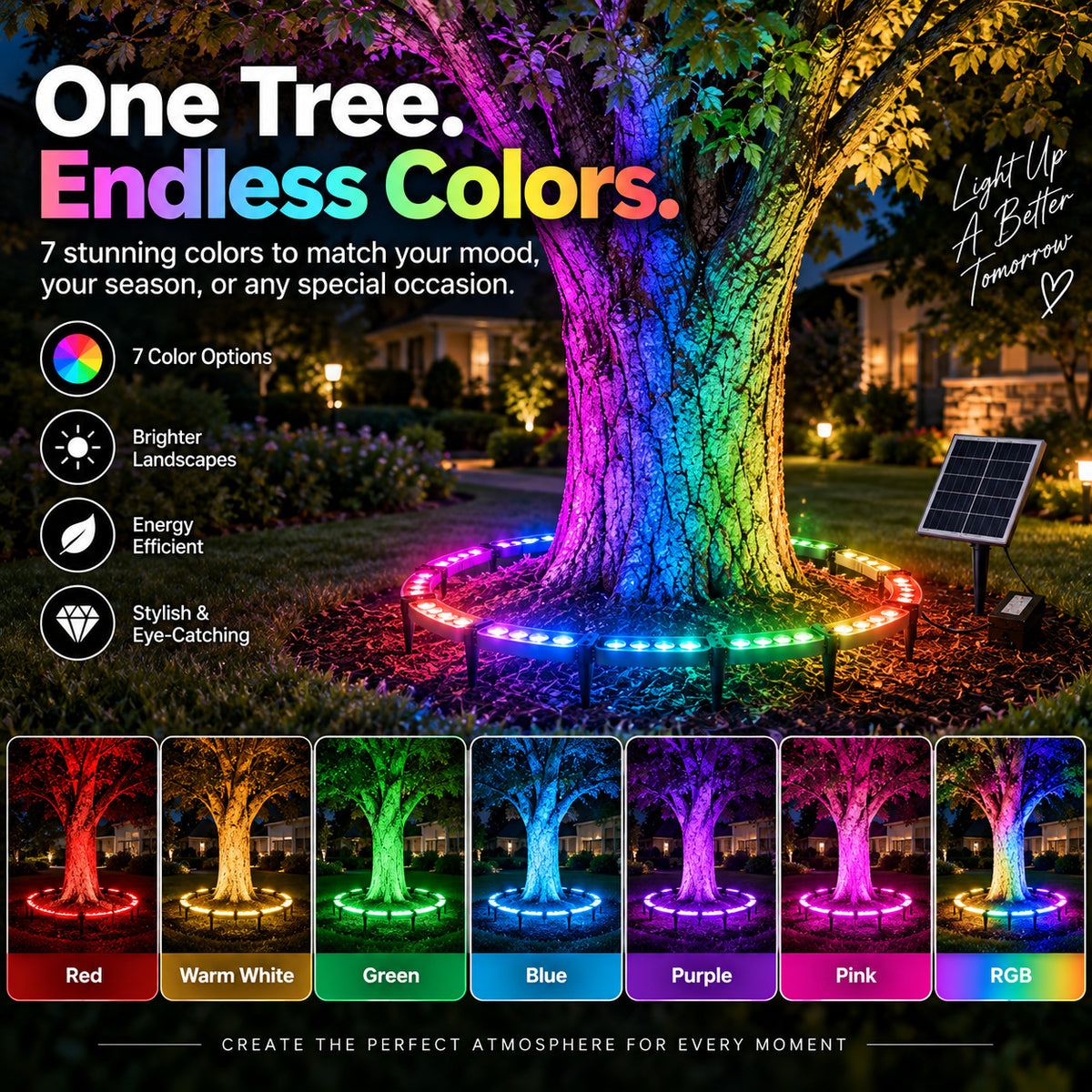 🌈 Solar RGB Tree Ring Lights – 7-Color Outdoor Landscape Lighting