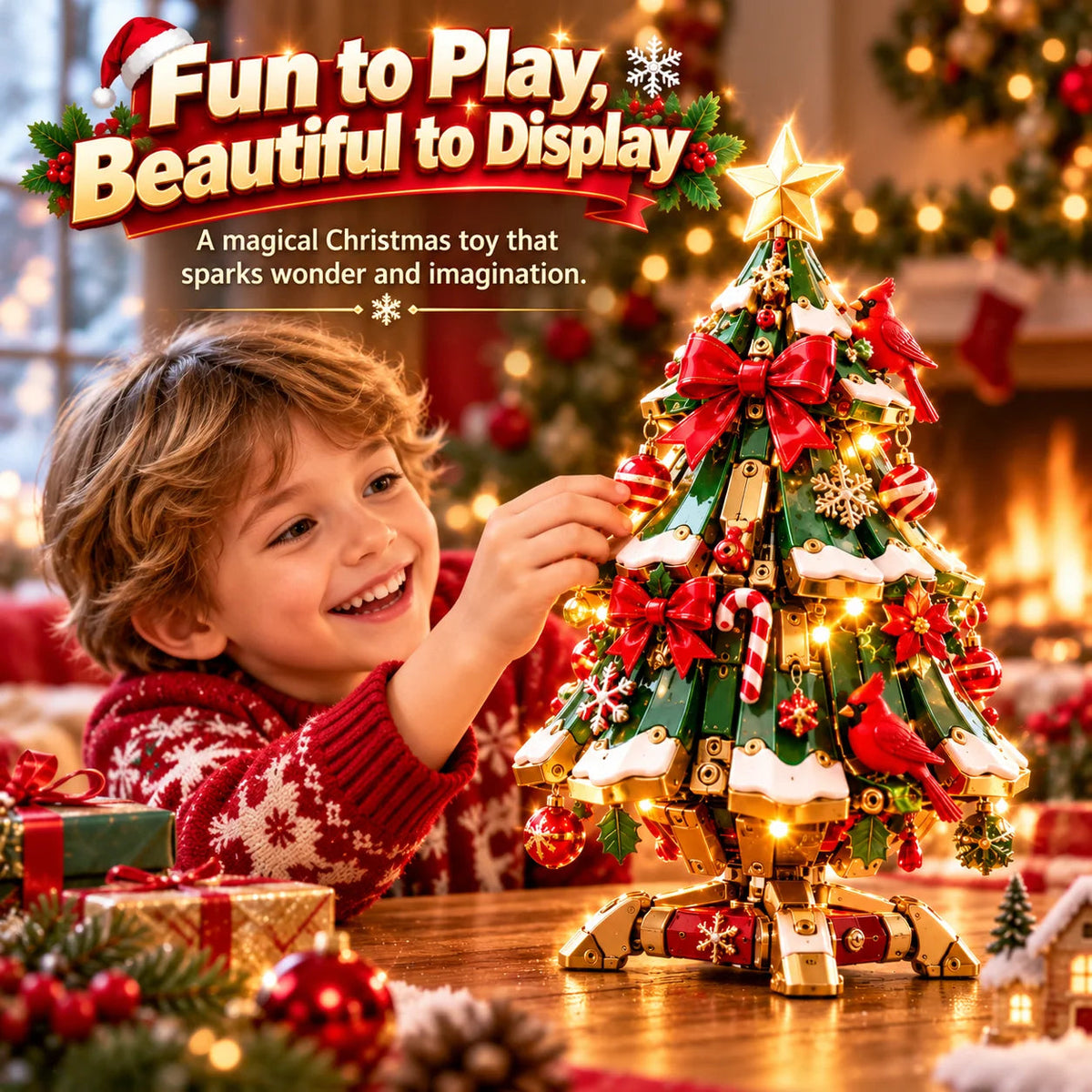 🎄✨ Magical Egg-to-Christmas Tree – Light-Up Transforming Holiday Decoration with Cardinal Details