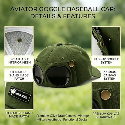 🧢Steampunk Aviator Baseball Cap with Flip-Up Goggles and Cat Ears🐱