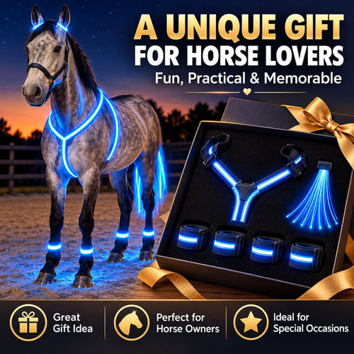 LED Horse Visibility Gear Set – Light Up Chest Harness, 4 Leg Bands & Tail Light for Night Riding