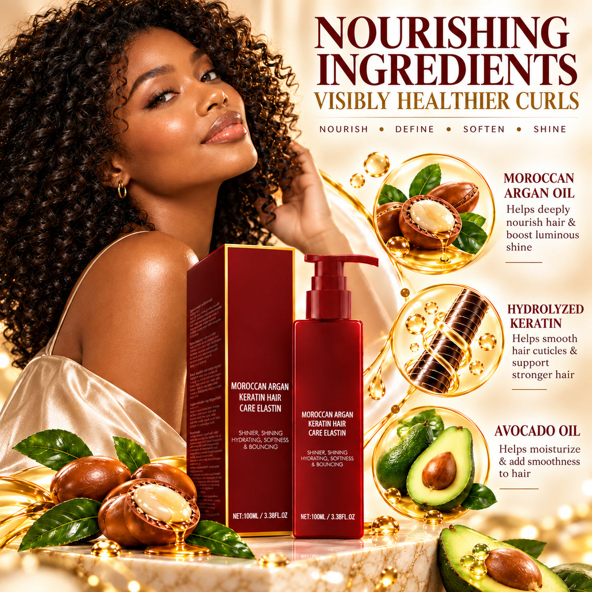✨ Leave-In Curl Defining Cream – Frizz Control, Moisture & Soft, Bouncy Curls