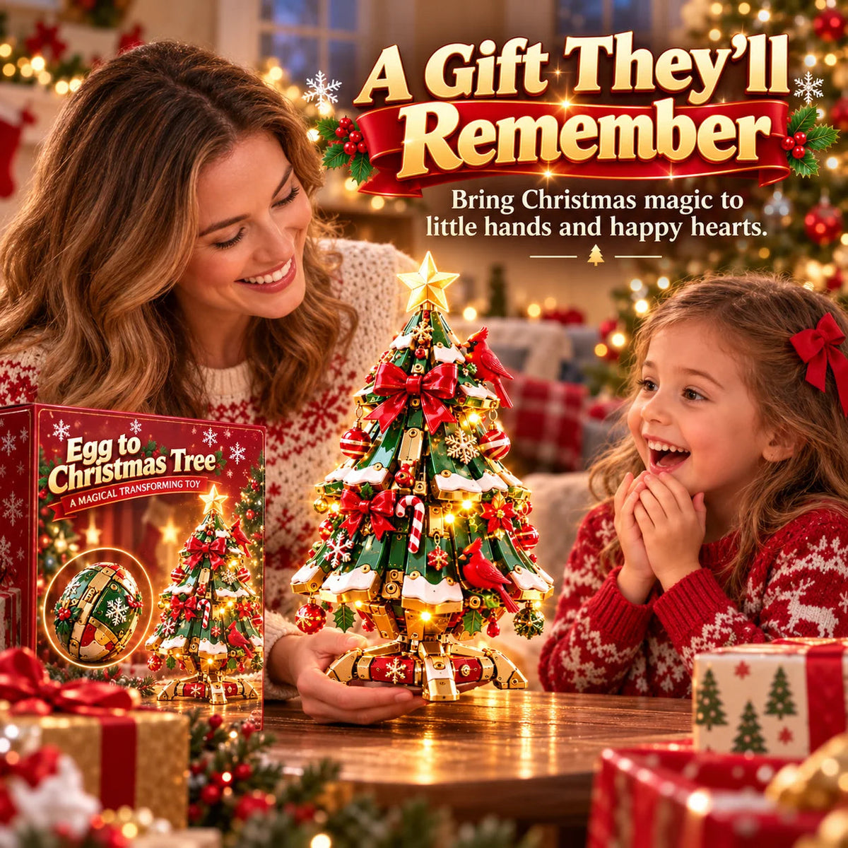 🎄✨ Magical Egg-to-Christmas Tree – Light-Up Transforming Holiday Decoration with Cardinal Details