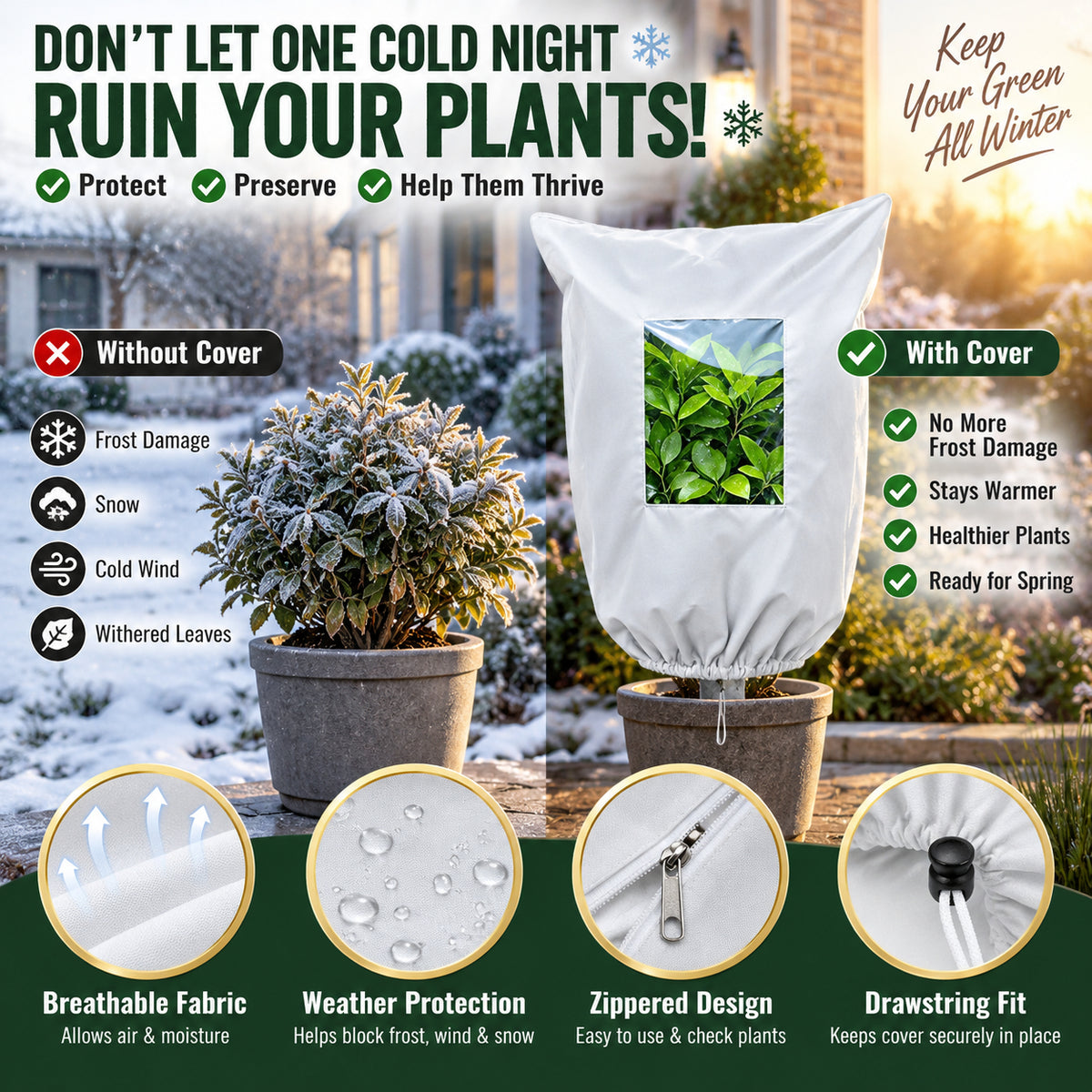 🔥 Must-Have Winter Garden Saver: Reusable Plant Freeze Protection Jacket for Pots, Shrubs & Trees 🪴❄️