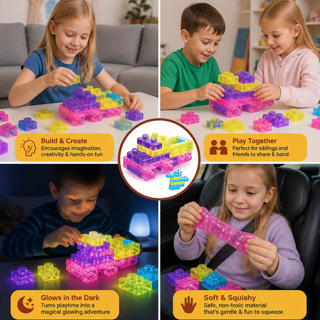 🌙 Glow-in-the-Dark Squishy Jelly Building Blocks – Soft Creative Building Toy for Kids