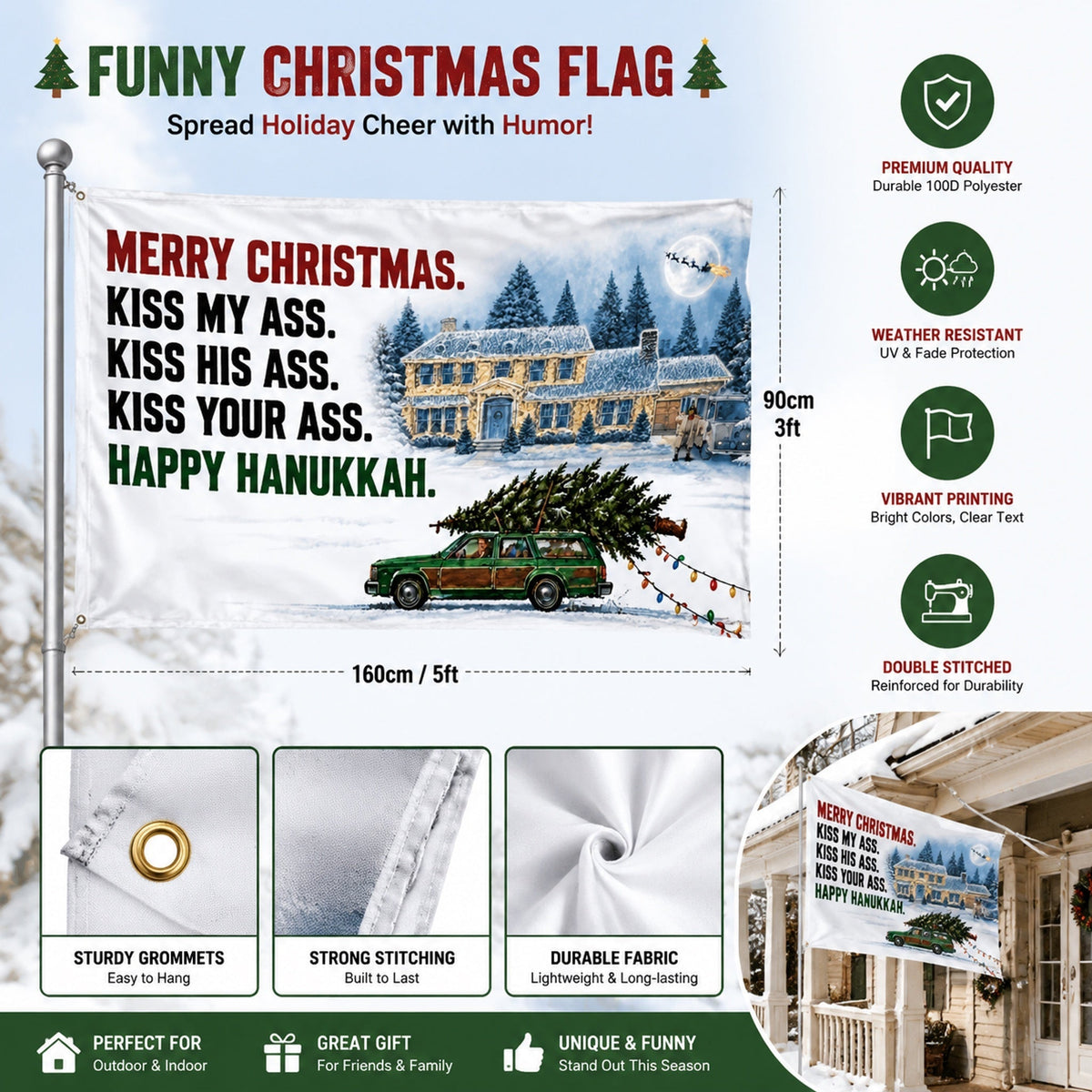 🎄Fun Christmas Flag – 3x5 ft Retro Holiday Humor Decoration