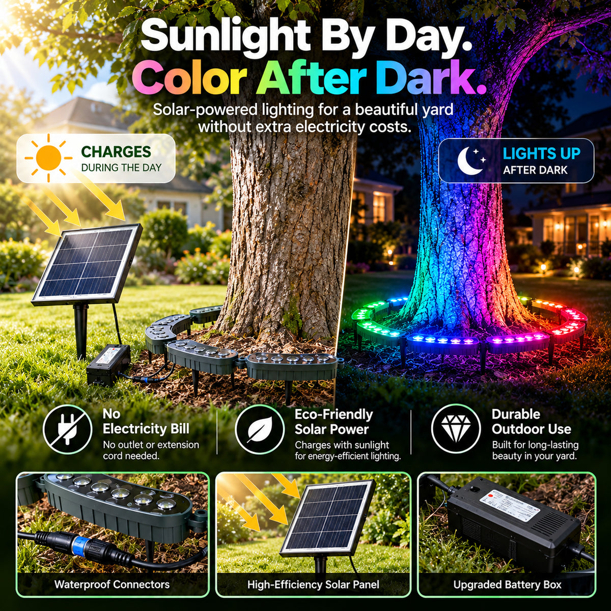 🌈 Solar RGB Tree Ring Lights – 7-Color Outdoor Landscape Lighting