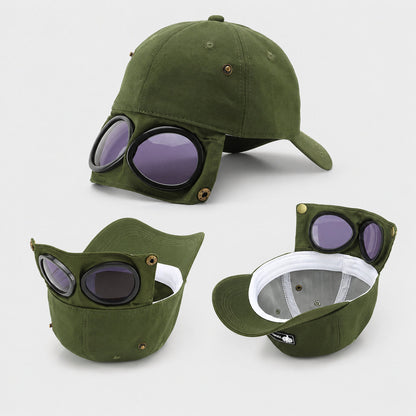 🧢Steampunk Aviator Baseball Cap with Flip-Up Goggles and Cat Ears🐱