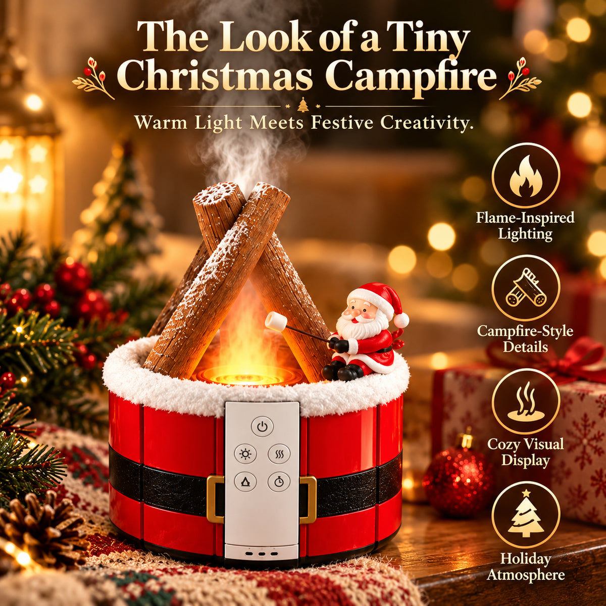 🎄 MerryMist Christmas Campfire Aroma Diffuser – Cozy Flame Glow & Festive Holiday Charm