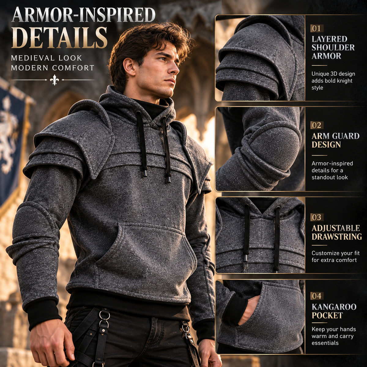 ⚔️ Knight-Inspired Armor Hoodie – Medieval Streetwear Style