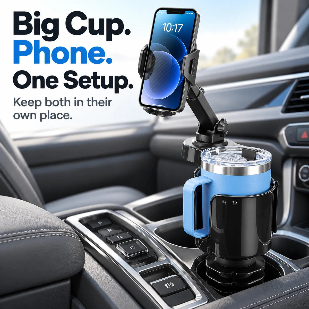 🚗 2-in-1 Car Cup Holder Expander with Adjustable Phone Mount for Everyday Driving