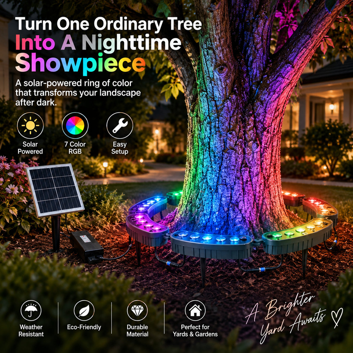 🌈 Solar RGB Tree Ring Lights – 7-Color Outdoor Landscape Lighting