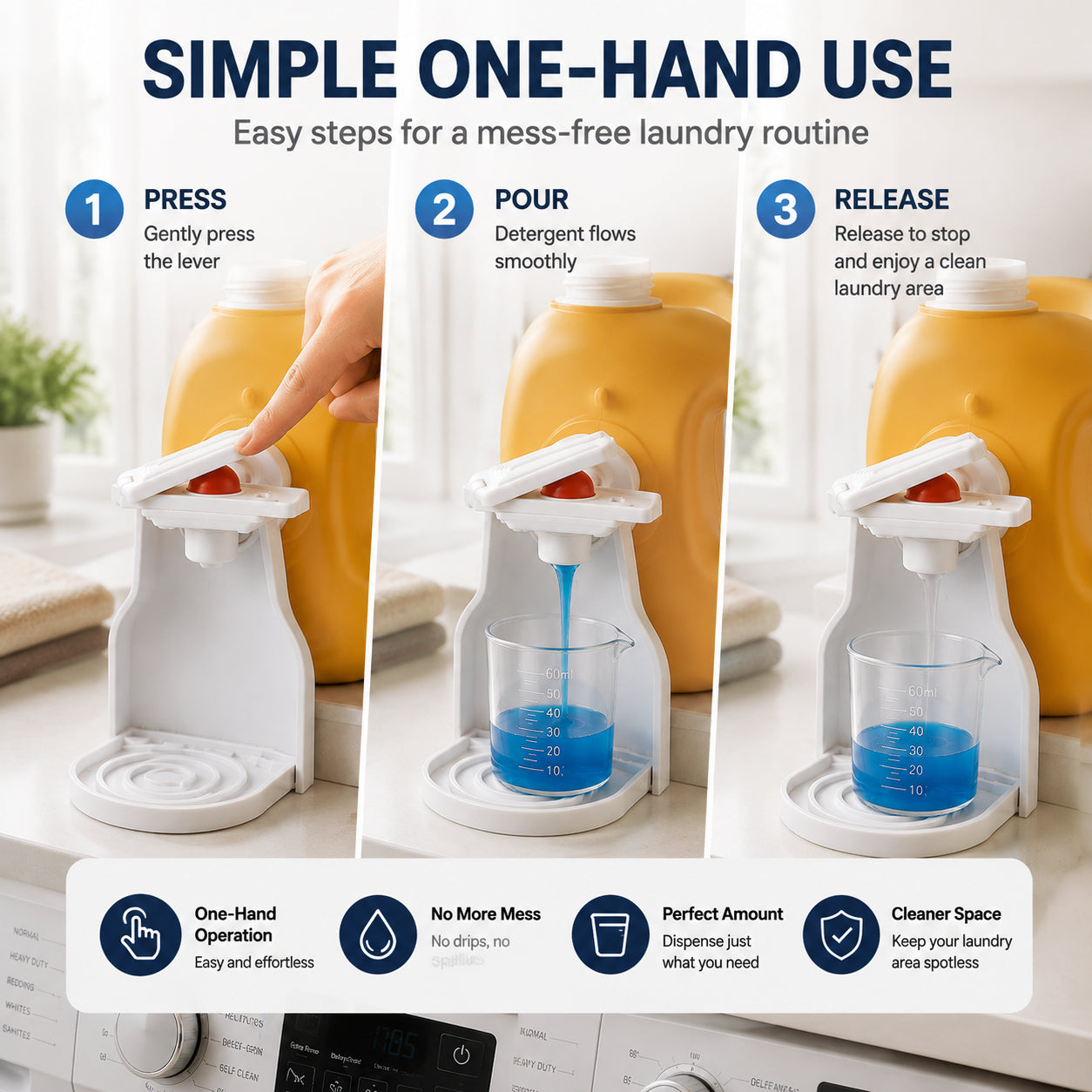 🧺 No-Lift Laundry Detergent Holder – Easy Measuring Cup Stand for Cleaner & Mess-Free Dispensing