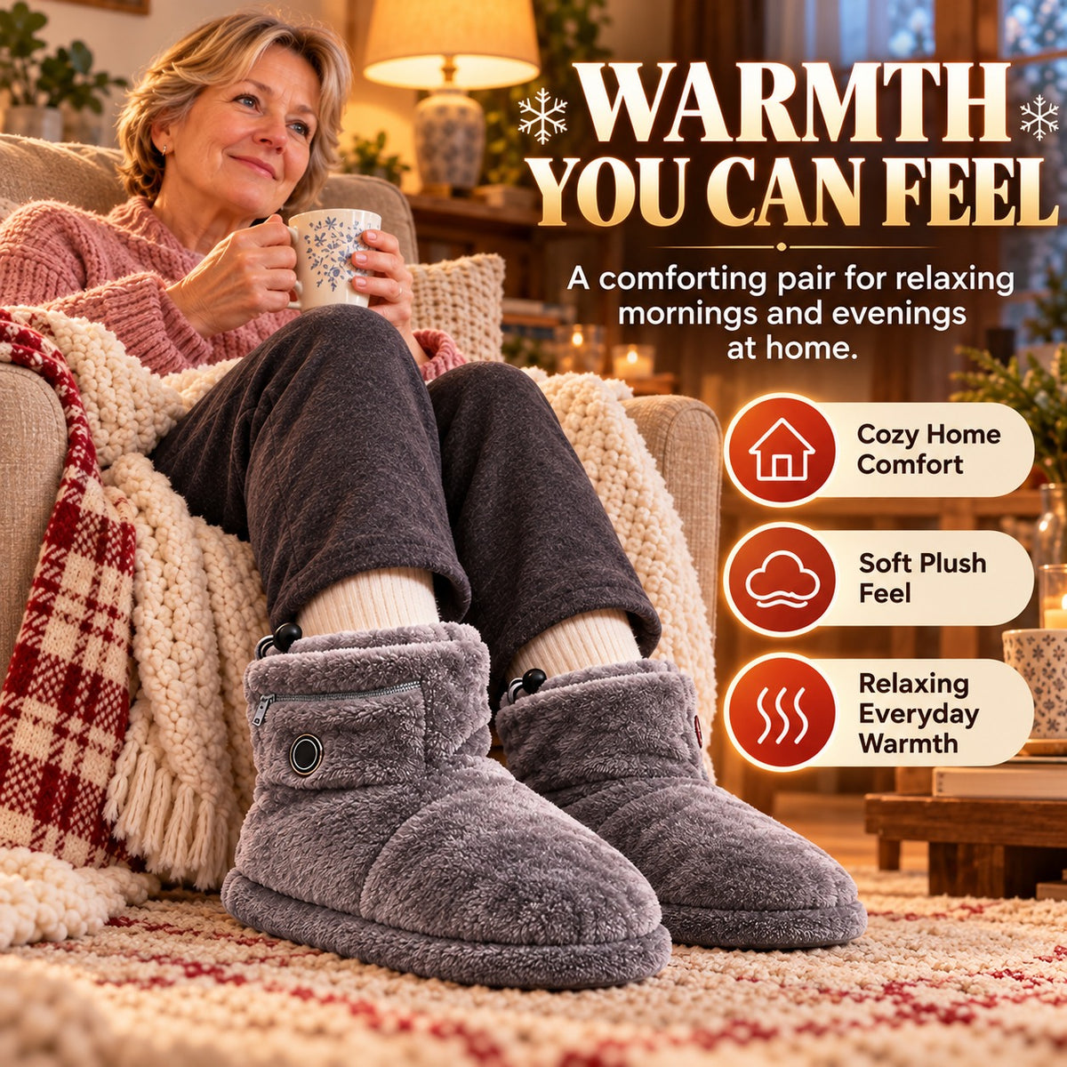 Electric Heated Plush Slippers – 5 Heat Settings, Soft Cozy Comfort