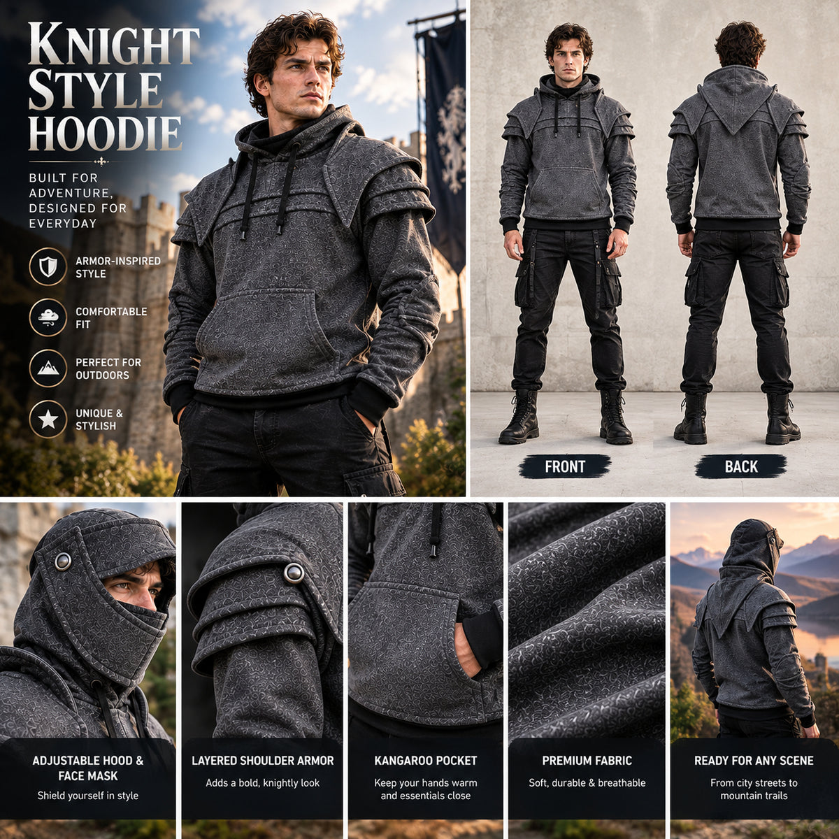 ⚔️ Knight-Inspired Armor Hoodie – Medieval Streetwear Style