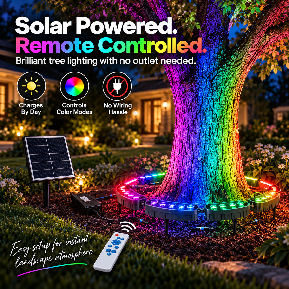 🌈 Solar RGB Tree Ring Lights – 7-Color Outdoor Landscape Lighting