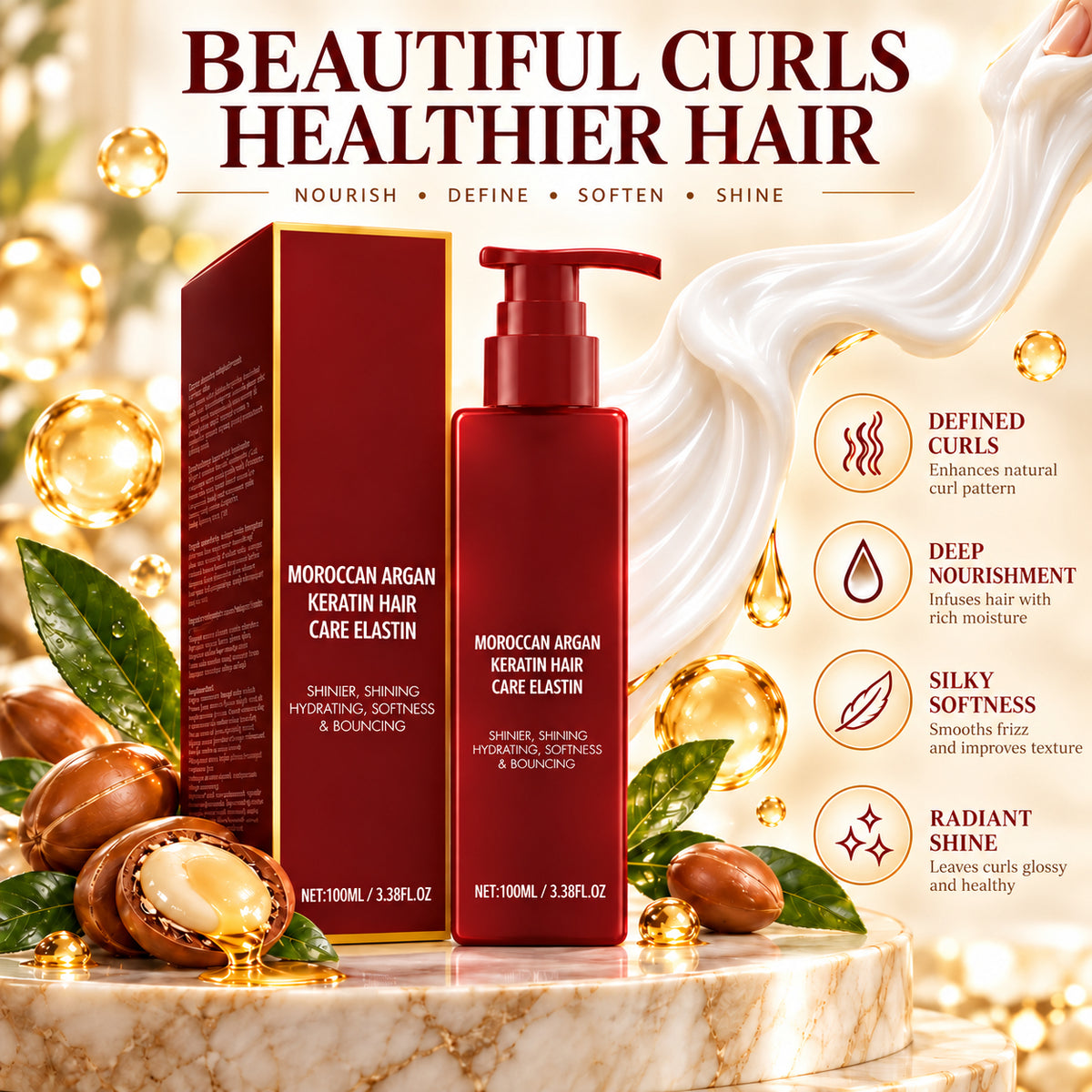 ✨ Leave-In Curl Defining Cream – Frizz Control, Moisture & Soft, Bouncy Curls