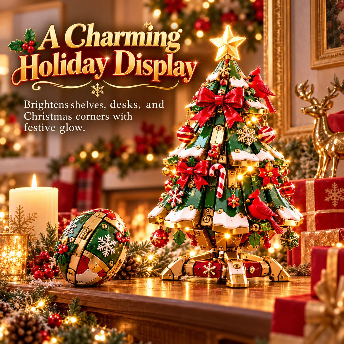 🎄✨ Magical Egg-to-Christmas Tree – Light-Up Transforming Holiday Decoration with Cardinal Details