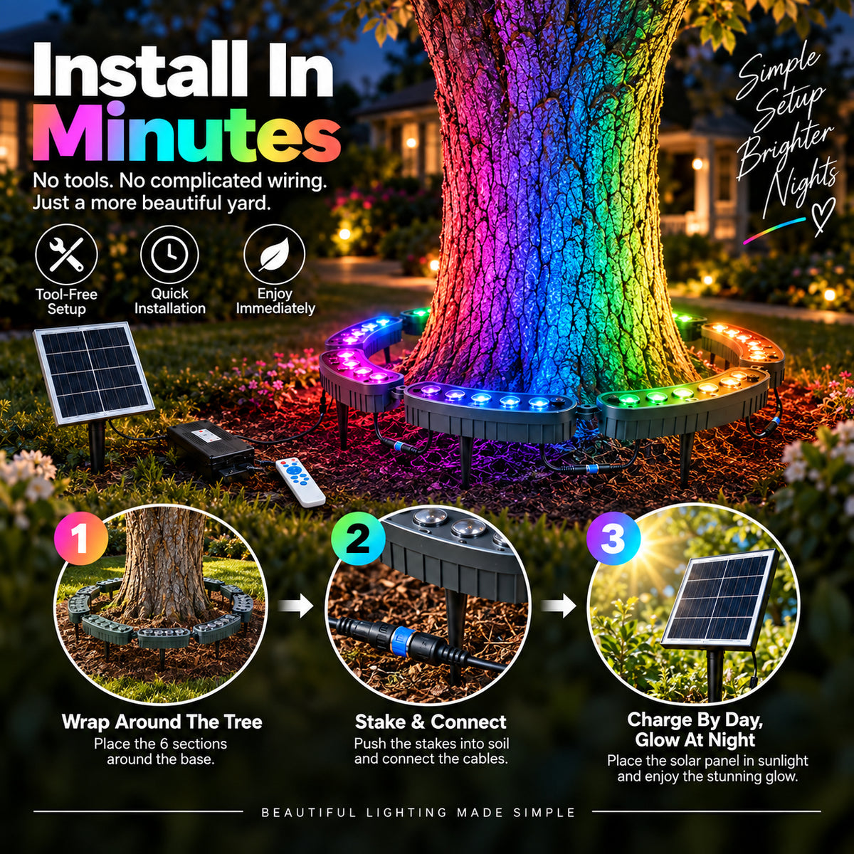 🌈 Solar RGB Tree Ring Lights – 7-Color Outdoor Landscape Lighting