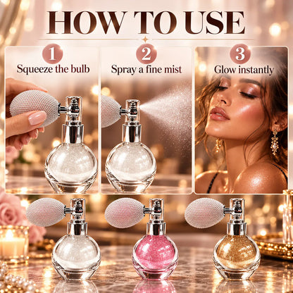Vintage Squeeze-Bulb Shimmer Glow Spray – Fine Mist Sparkle in 4 Shades