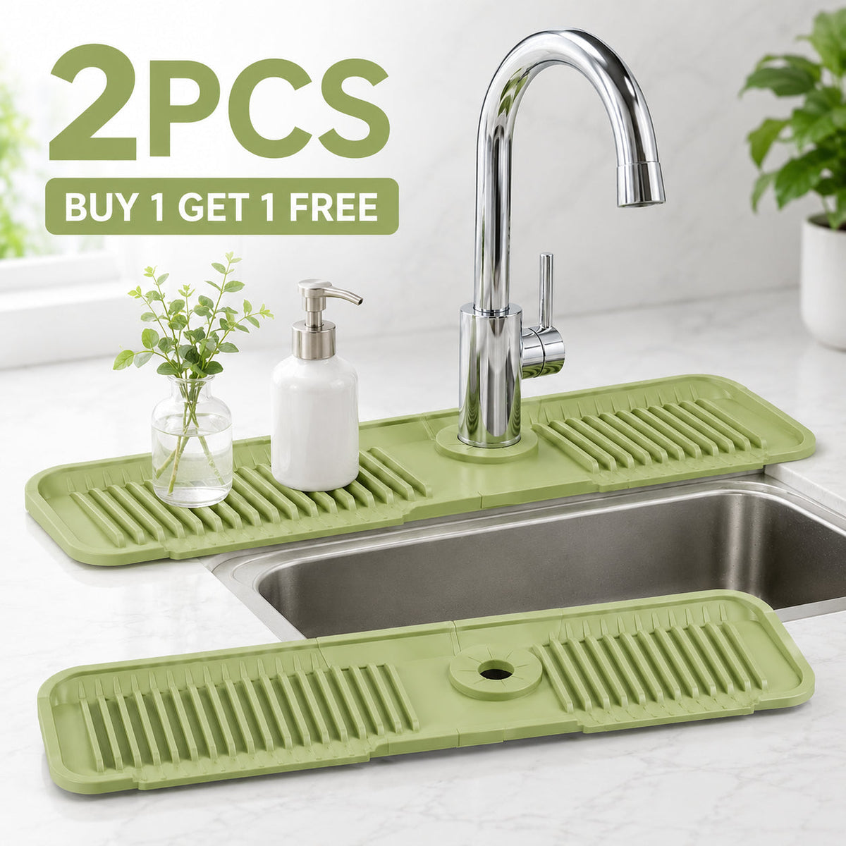 🔥 BUY 1 GET 1 FREE Keep Your Countertops Dry & Clean! — Anti-Slip Silicone Faucet Splash Catcher 🧽💦