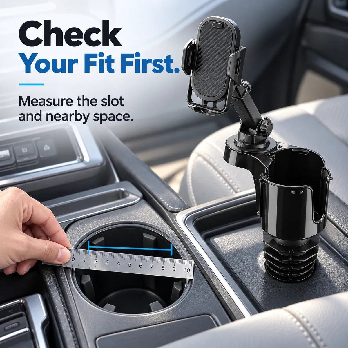 🚗 2-in-1 Car Cup Holder Expander with Adjustable Phone Mount for Everyday Driving
