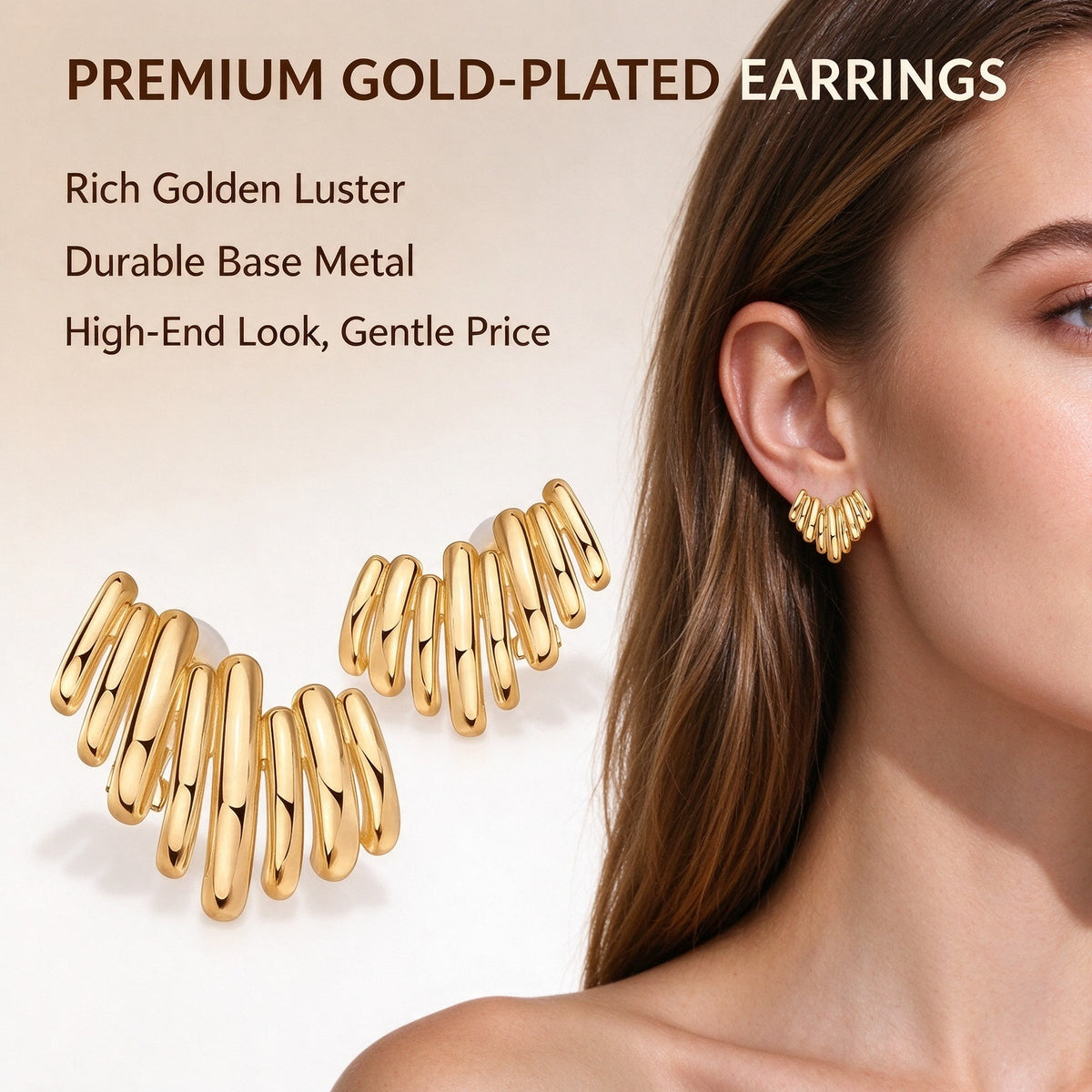 ✨  Gold-Plated Ear Climber Earrings – Elegant Ear Cuff Style