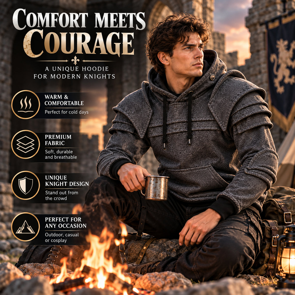 ⚔️ Knight-Inspired Armor Hoodie – Medieval Streetwear Style