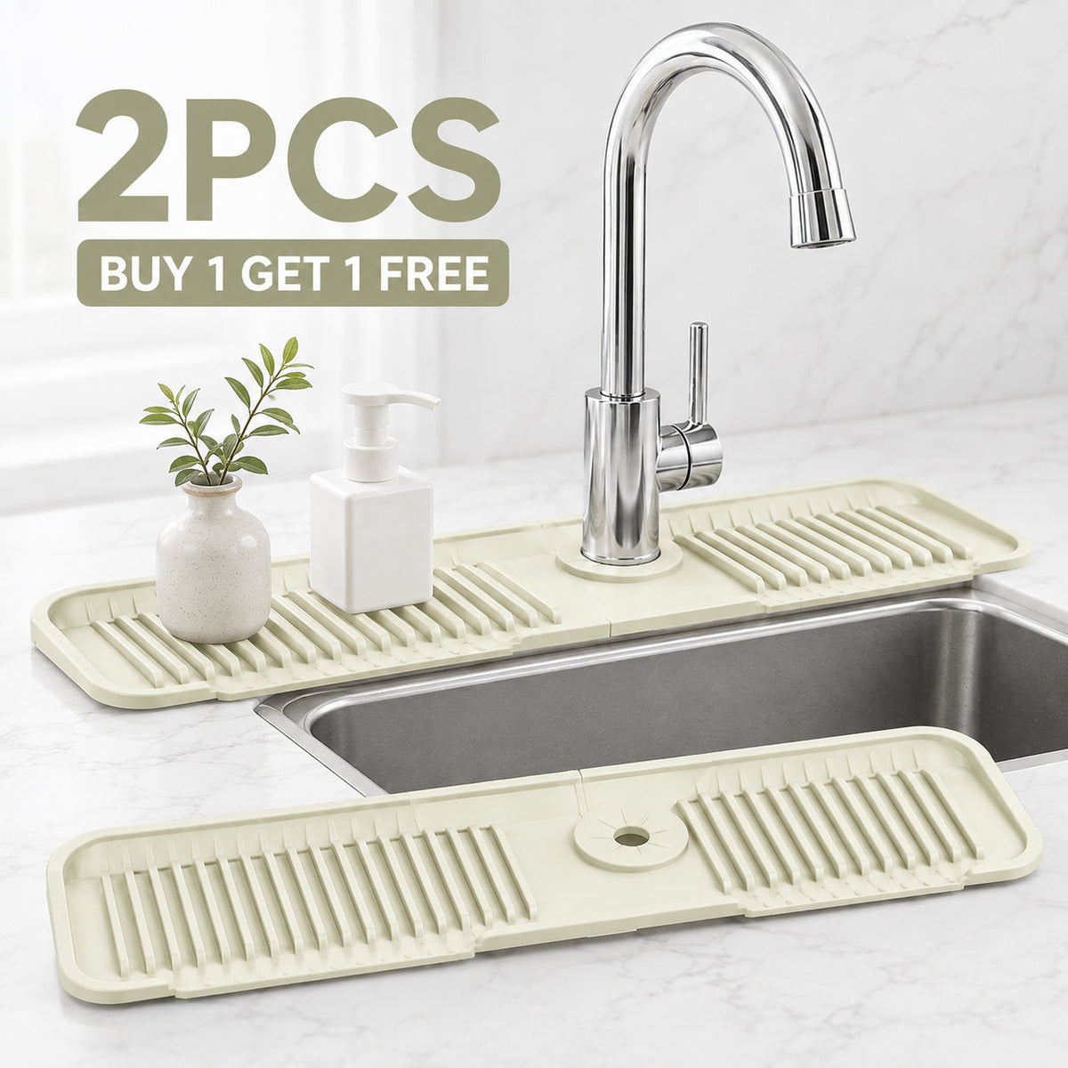 🔥 BUY 1 GET 1 FREE Keep Your Countertops Dry & Clean! — Anti-Slip Silicone Faucet Splash Catcher 🧽💦