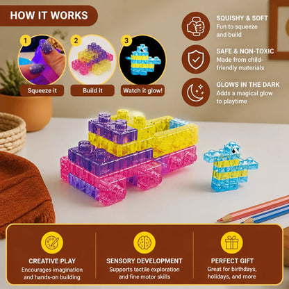 🌙 Glow-in-the-Dark Squishy Jelly Building Blocks – Soft Creative Building Toy for Kids