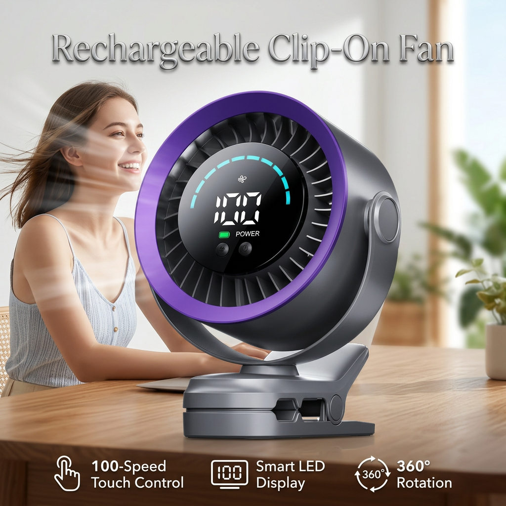 Portable 4000mAh Rechargeable Clip-On Fan