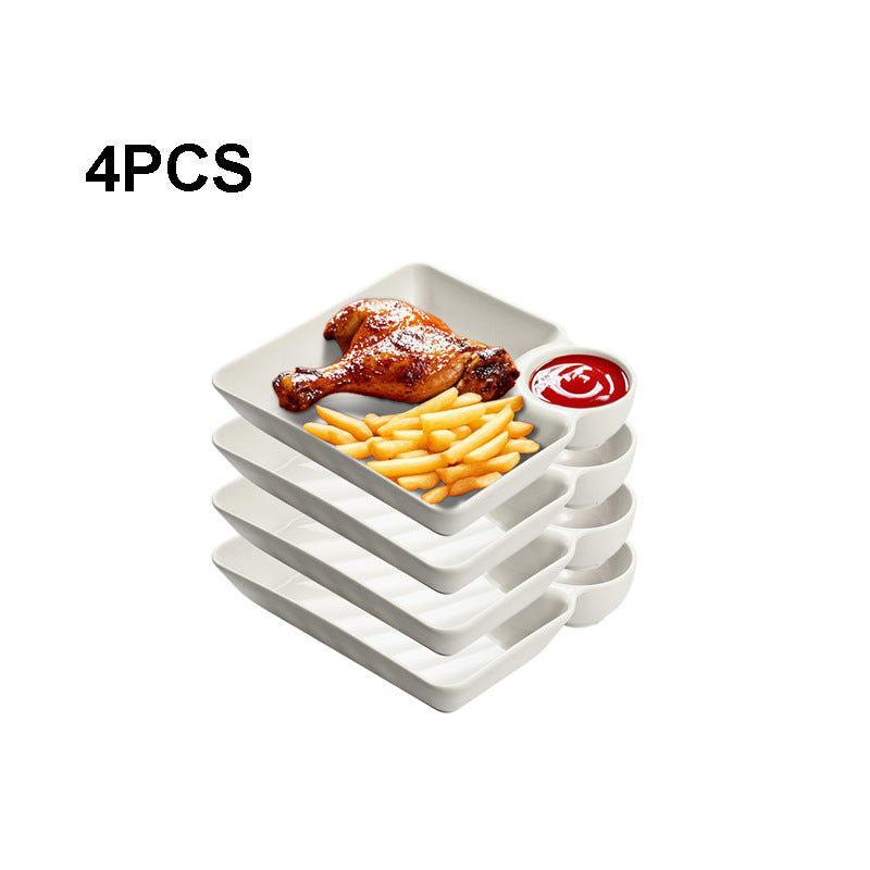 4-Pack Divided Snack Plates with Sauce Compartment
