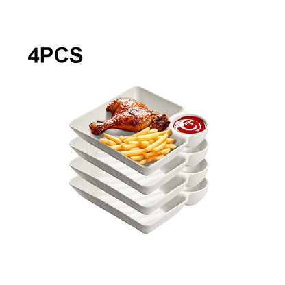 4-Pack Divided Snack Plates with Sauce Compartment