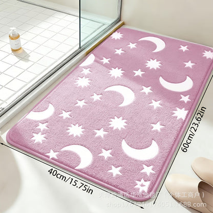 🌙 Glow in the Dark Moon & Star Bath Rugs – Soft 2-Piece Non-Slip Set✨