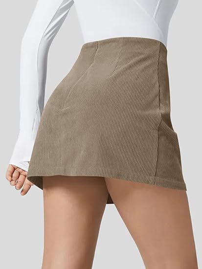 High-Waisted 2-in-1 Corduroy A-Line Skort with Invisible Side Zipper & Built-In Shorts