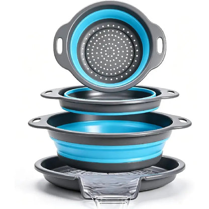 Collapsible Colander Set with Oversized Draining Tray