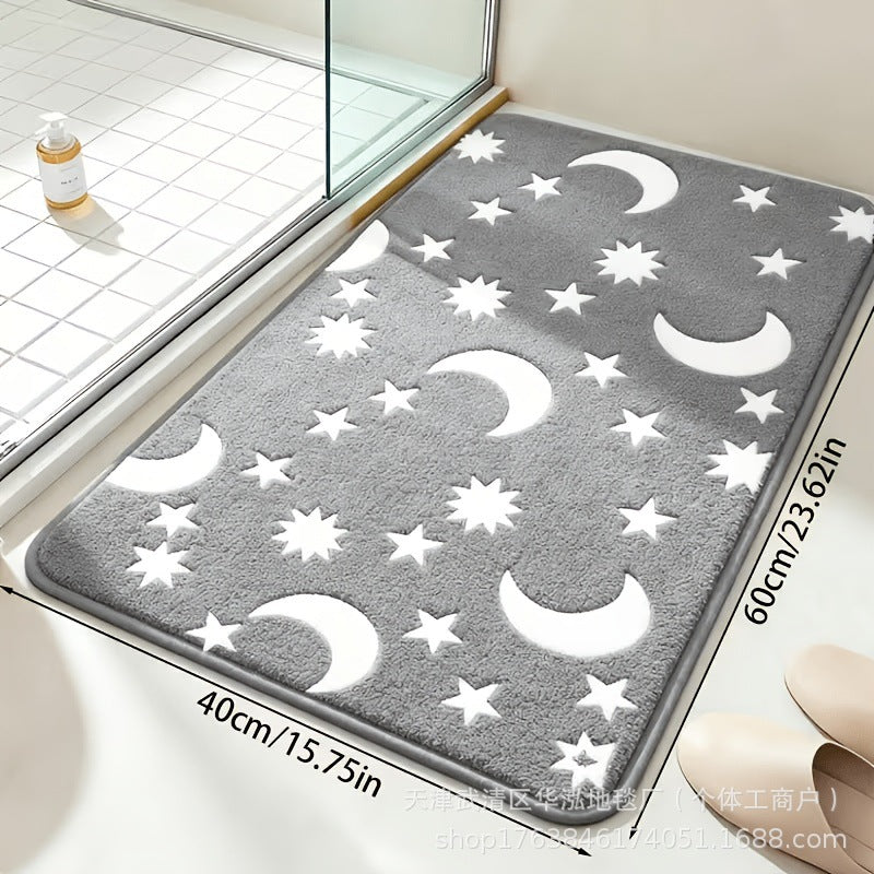 🌙 Glow in the Dark Moon & Star Bath Rugs – Soft 2-Piece Non-Slip Set✨