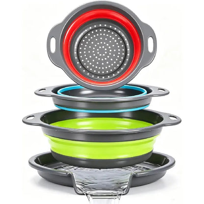 Collapsible Colander Set with Oversized Draining Tray