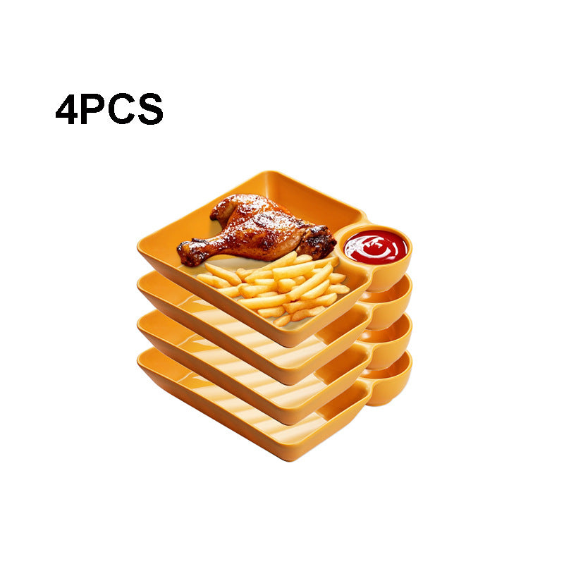 4-Pack Divided Snack Plates with Sauce Compartment