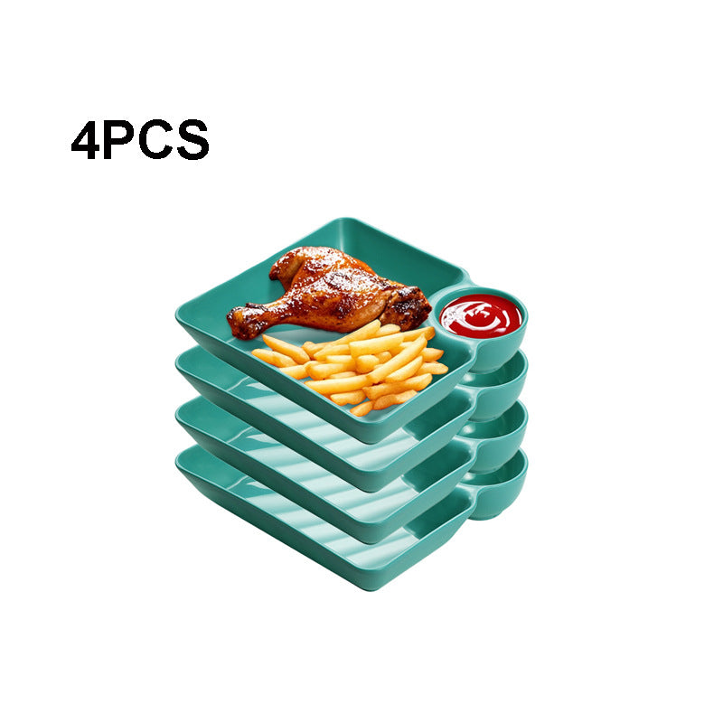 4-Pack Divided Snack Plates with Sauce Compartment