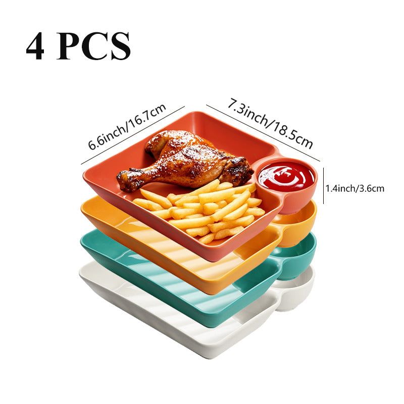 4-Pack Divided Snack Plates with Sauce Compartment