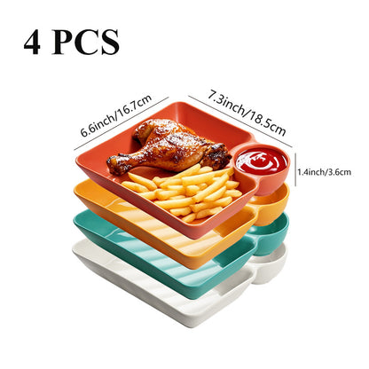 4-Pack Divided Snack Plates with Sauce Compartment