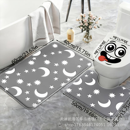 🌙 Glow in the Dark Moon & Star Bath Rugs – Soft 2-Piece Non-Slip Set✨