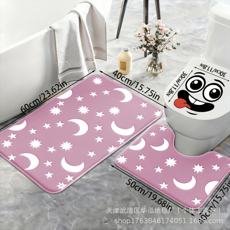 🌙 Glow in the Dark Moon & Star Bath Rugs – Soft 2-Piece Non-Slip Set✨