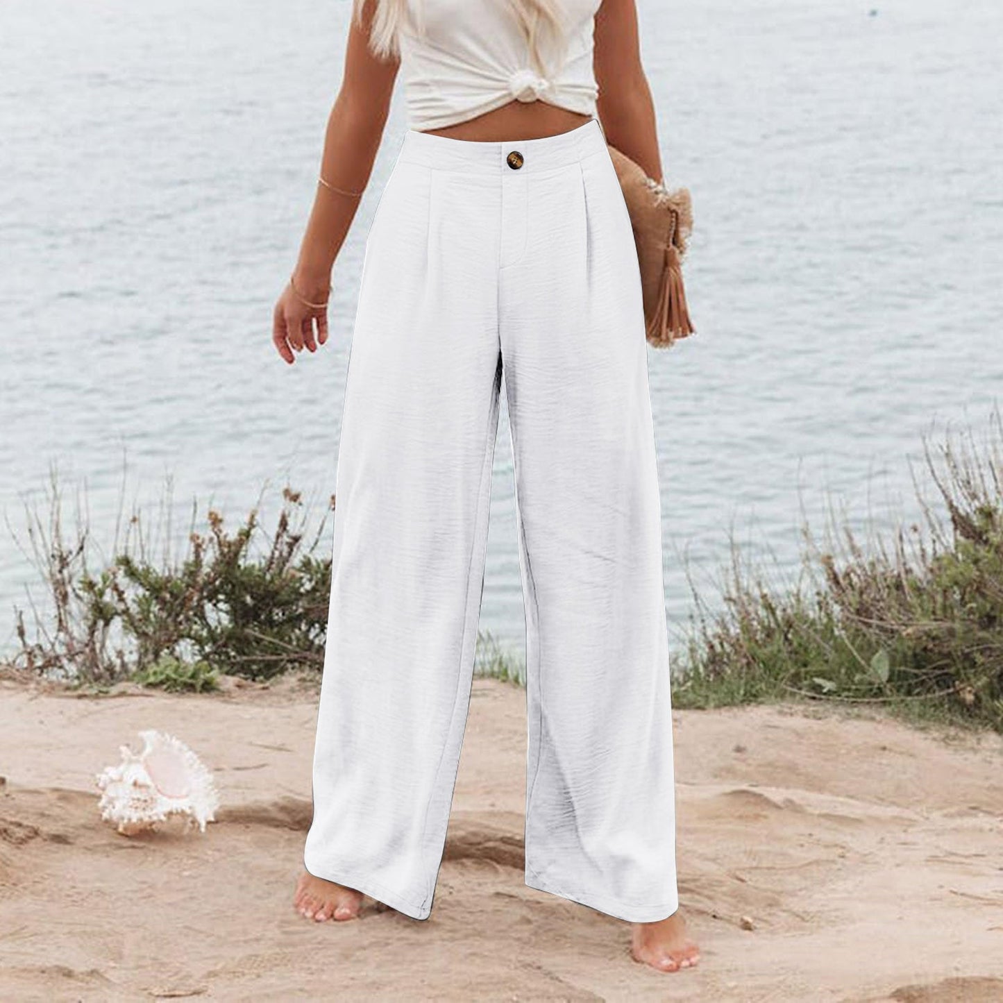 Women's High-Waisted Cotton Linen Wide-Leg Pants 🌿🎐