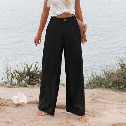 Women's High-Waisted Cotton Linen Wide-Leg Pants 🌿🎐