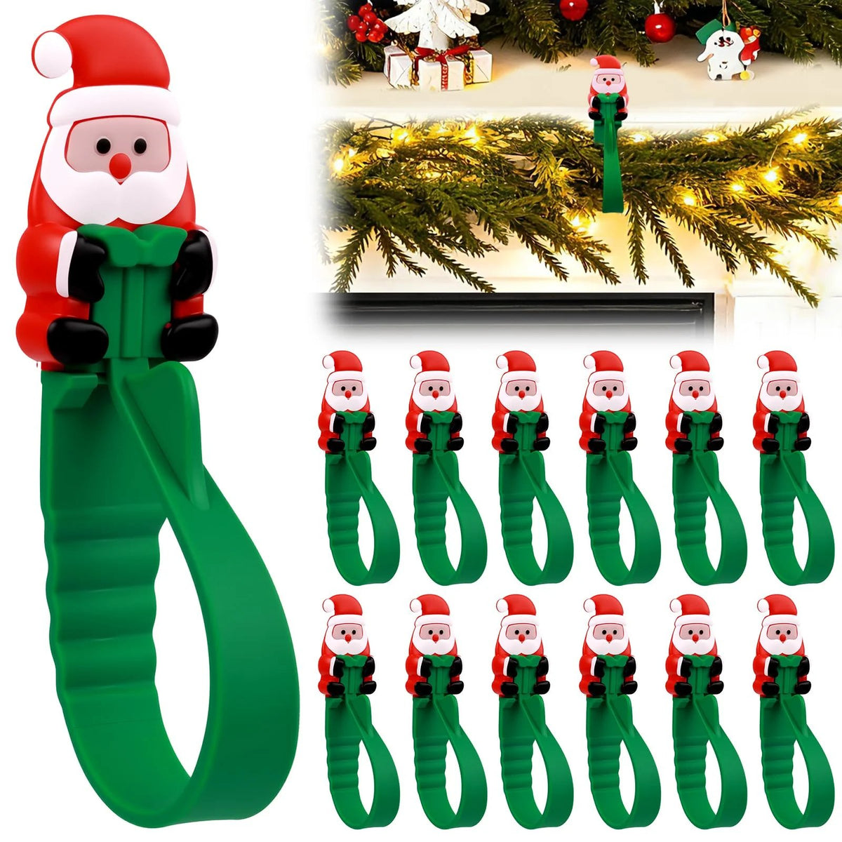 🎅 Decorate for Christmas in Seconds Without Damaging Walls! 12-Pack Santa Claus No-Drill Adhesive Hooks 🎄✨