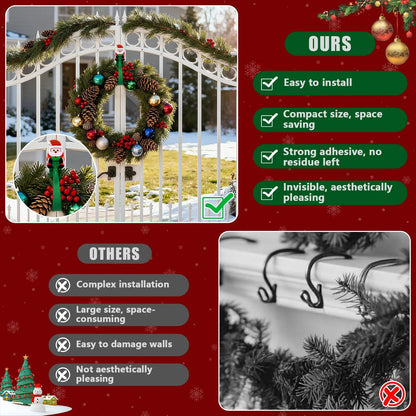 🎅 Decorate for Christmas in Seconds Without Damaging Walls! 12-Pack Santa Claus No-Drill Adhesive Hooks 🎄✨