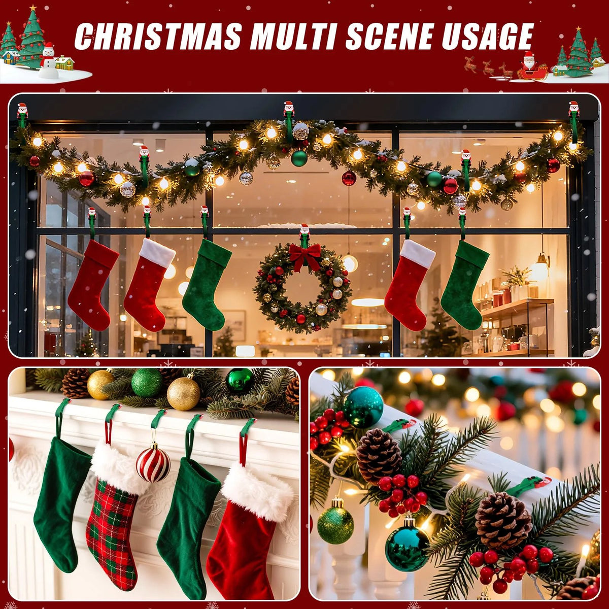🎅 Decorate for Christmas in Seconds Without Damaging Walls! 12-Pack Santa Claus No-Drill Adhesive Hooks 🎄✨