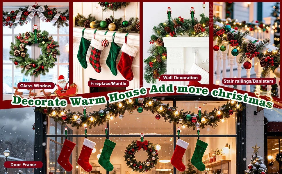 🎅 Decorate for Christmas in Seconds Without Damaging Walls! 12-Pack Santa Claus No-Drill Adhesive Hooks 🎄✨